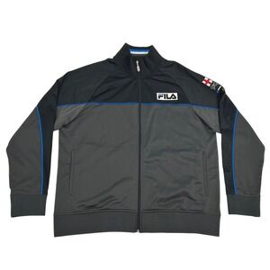 FILA Sport Track Jacket Mens XL Black Gray Full Zip Italy Italia Soccer National